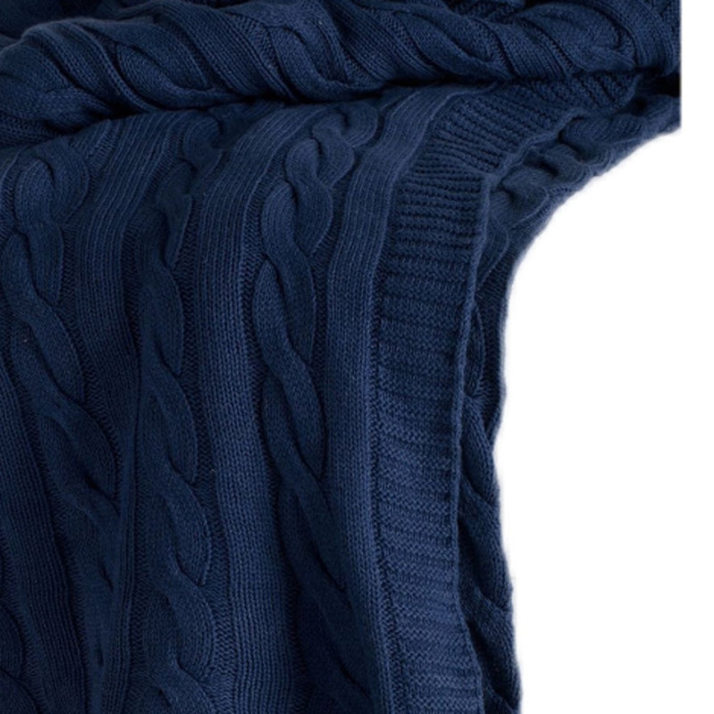Jeté en tricot bleu 100% coton