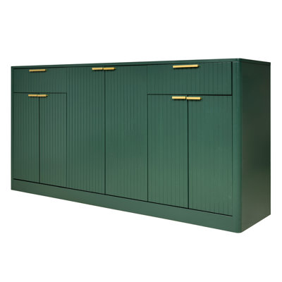 Buffet contemporain avec tiroir de rangement, grand buffet moderne à 6 portes, vert foncé