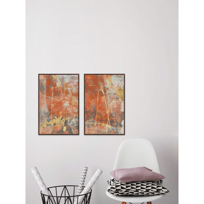 Anilyah 'Terre Cotta Lace Diptych' 2 Piece Framed Graphic Art Print Set on Canvas