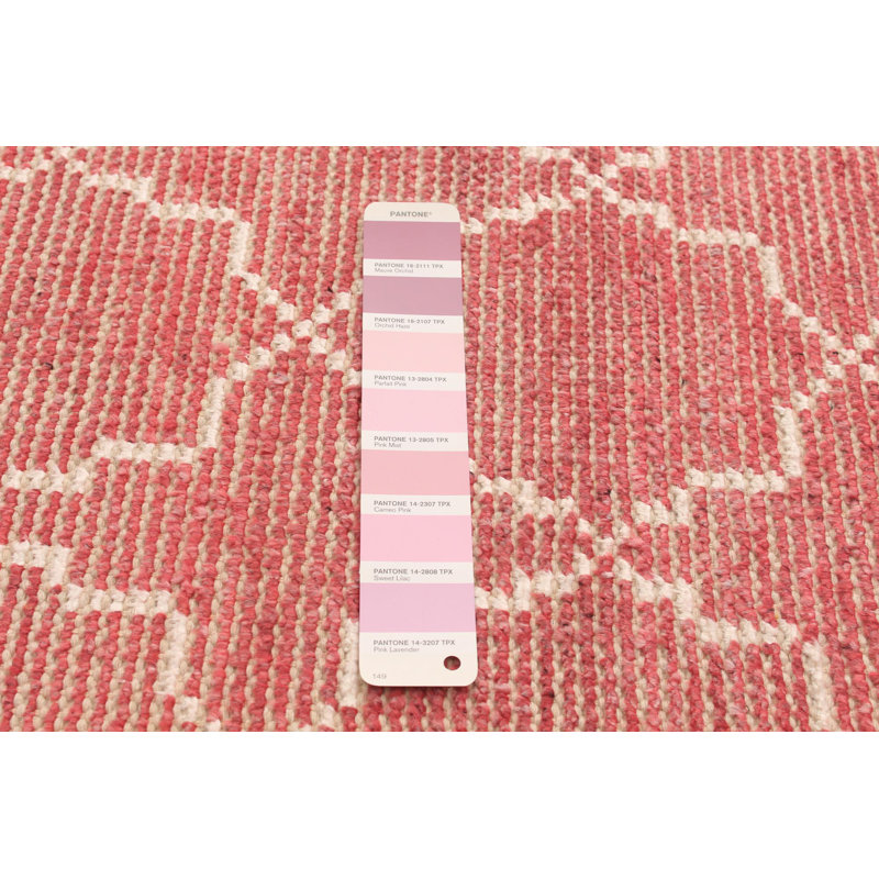 Tapis rose en laine noué à la main de conception unique 4 pi 11 po x 7 pi 11 po Irean