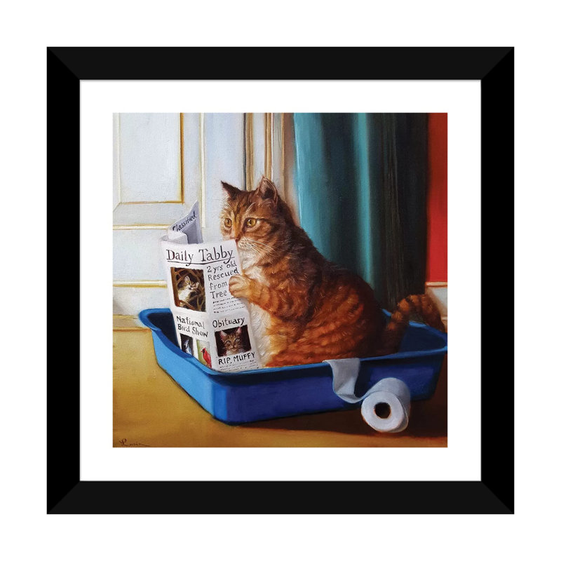 « Kitty Throne » par Lucia Heffernan-impression, Blanc, H 16 po x l 16 po x P 1 po, Papier encadré noir