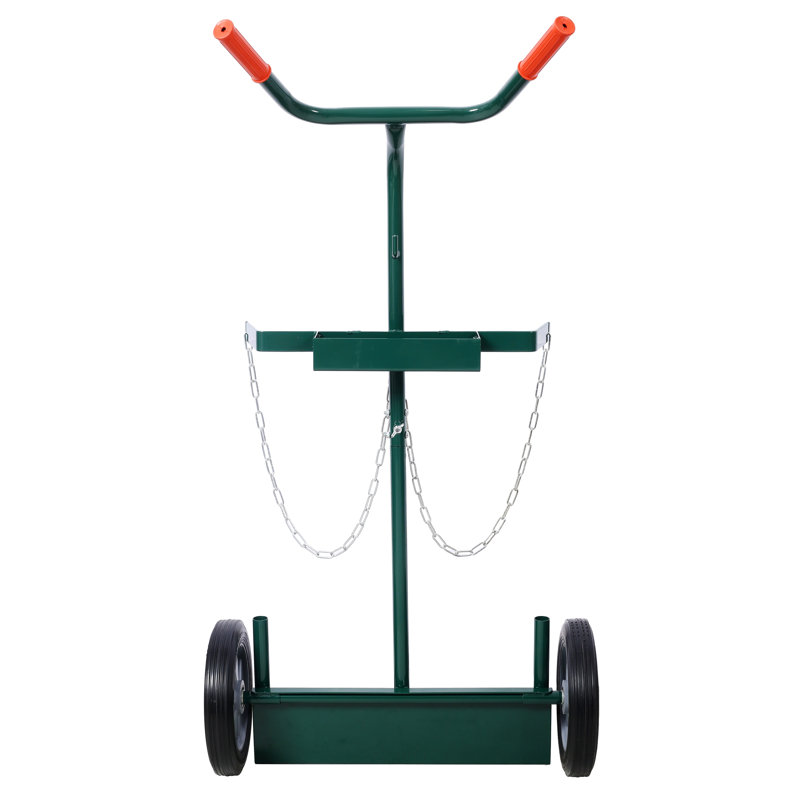 Chariot manuel à cylindres de soudage d'une capacité de 440 lb avec roues en caoutchouc massif de 10 pouces, chariot de réservoir de gaz en acier vert, conception amovible