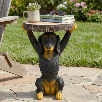 22.17"H Black Dog Side Table Pedestal End Table Stool, Mgo Dog Statue Hand Painted Sculpture For Home, Office, Living Room & Outdoor Decor