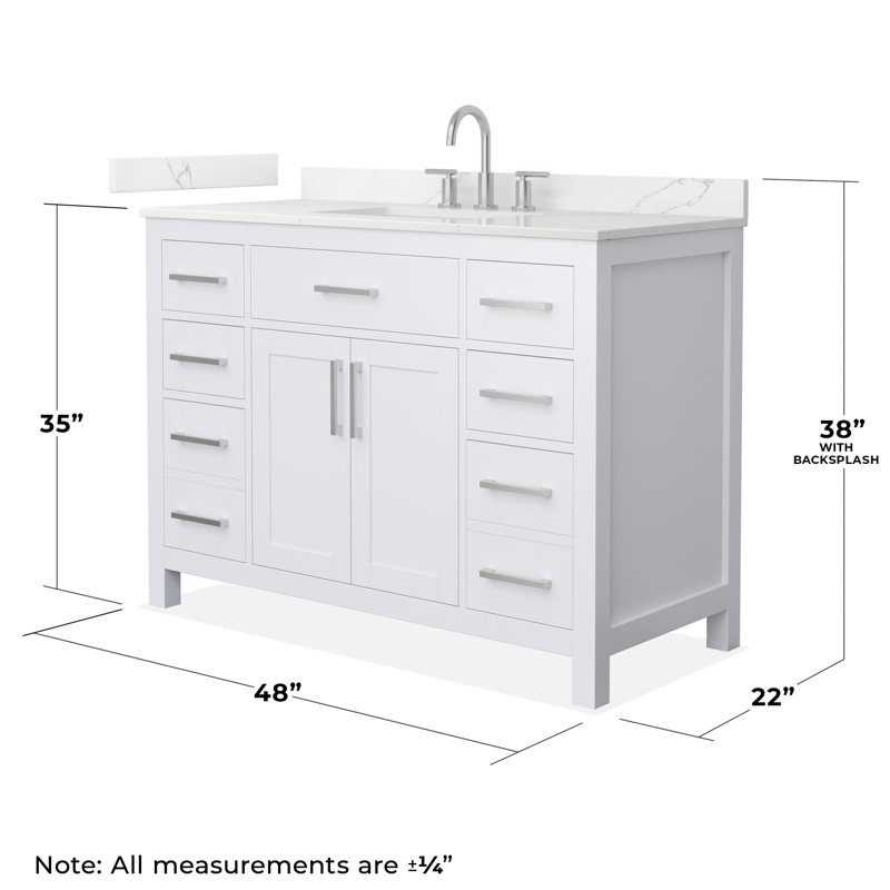 Beckett 48" Freestanding Single Bathroom Vanity with Quartz Top, Giotto Quartz, White, Brushed Nickel