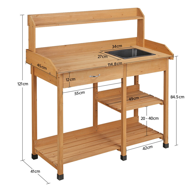 Potting Bench Table with Removable Sink, Brown