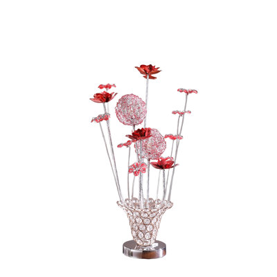 Lampe de table en aluminium rose avec fil de cuivre / argenté - Lampe de chevet à DEL pour la chambre à coucher, lampe de table à fleurs décorative pour la table de chevet du salon