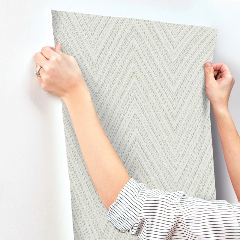 Lainey Green Stitched Chevron Wallpaper, Green