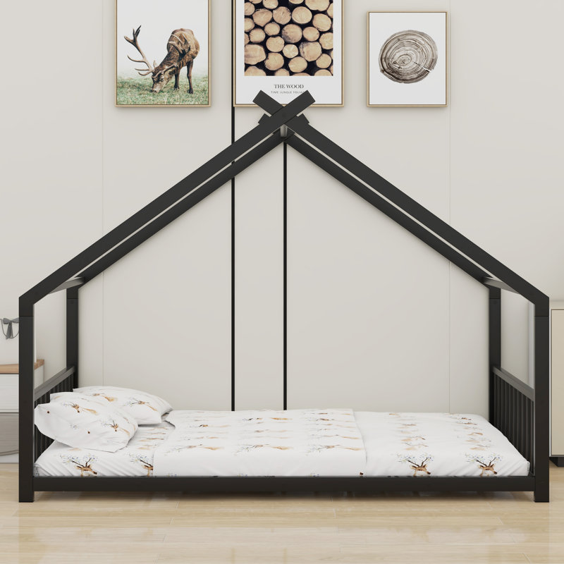 Metal House Bed, Twin, Black