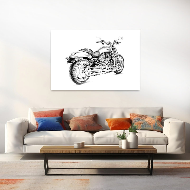 Dessin détaillé de moto - Affiche murale classique, moderne et contemporaine, H 40 po x l 60 po