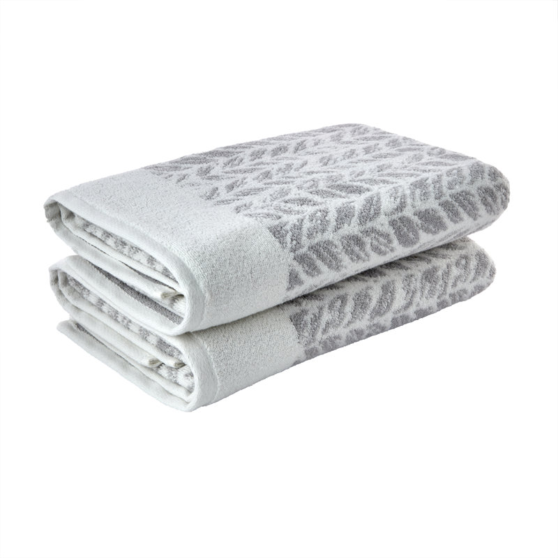 Addysn Cotton Plush Jacquard Bath Towel, Gray