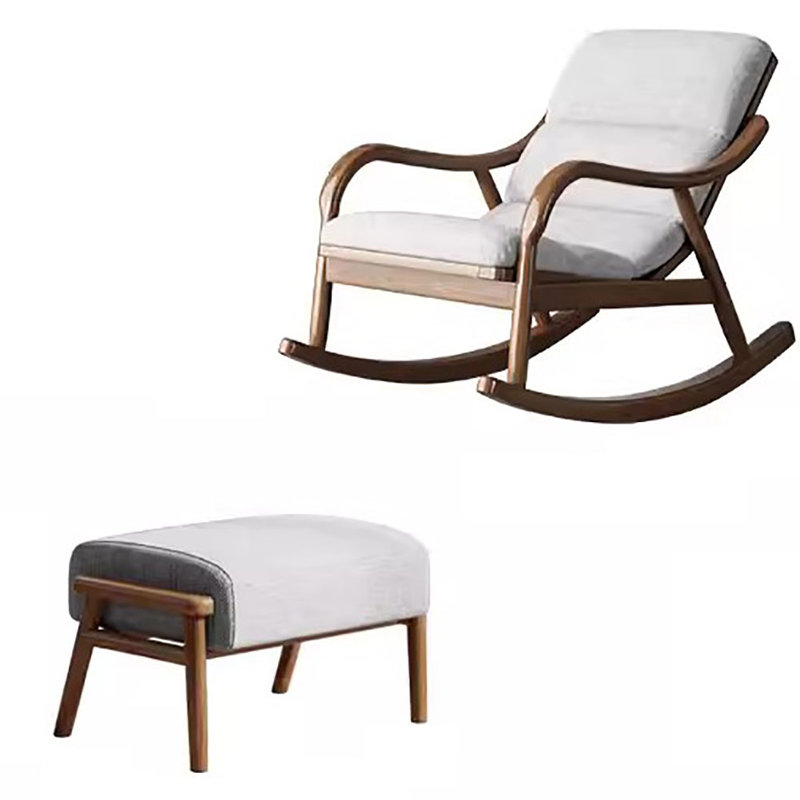 Chaise berçante en bois massif Nordic Chinese, Blanc cassé