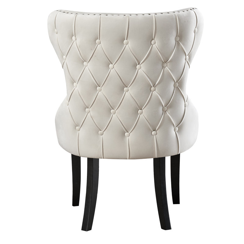 Caesar Velvet Dining Chair, Ergonomic Curved Back With Solid Wooden Legs- Side Chair for Dining Room Kitchen Living Room - Single
