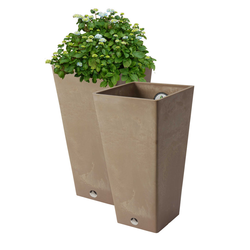 Cara Composite Pot Planter Set with Water Trays, Taupe