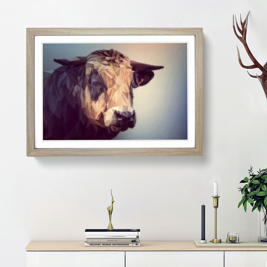 Geometric Cow Bull in Abstract - Framed Print