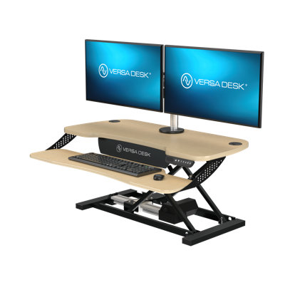 Convertisseur de bureau électrique 36 po VersaDesk PowerPro Elite avec bouton-poussoir réglable en hauteur et port de charge USB, érable