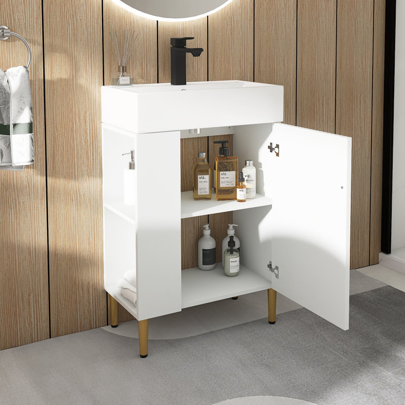 Meuble-lavabo simple autoportant de 22 po avec lavabo et rangement latéral