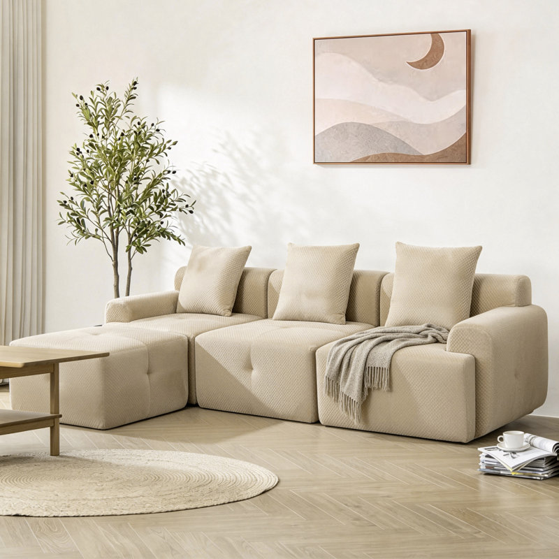 Modern Taupe Sofas, Pineapple Fabric, Versatile Living Space