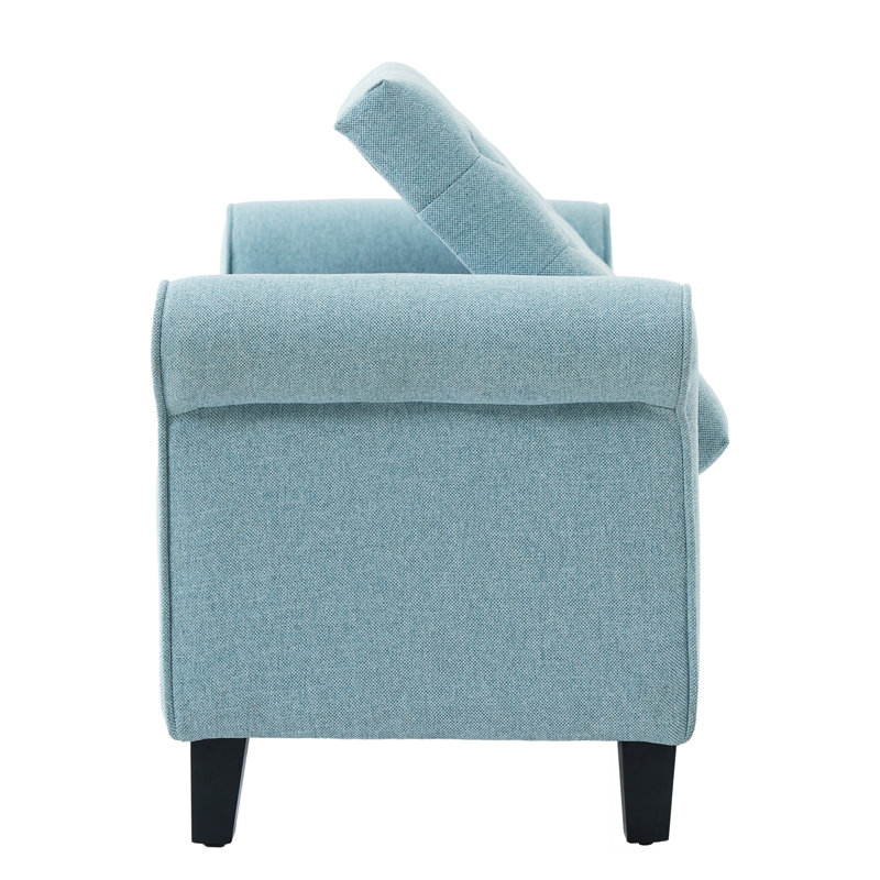 Light Blue Fabric Storage Bench with Rolled Arms