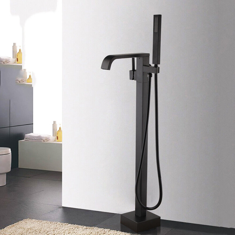 Floor Waterfall Faucet with Diverter, Matte Black
