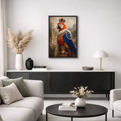 «Royal Parrot Portrait in Ornate Palace Garden Scene», reproduction d'art sur toile encadrée