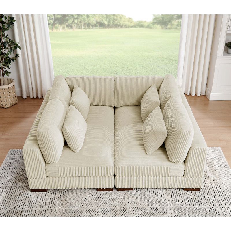 Catiria 137'' Corduroy Sofa, Cream
