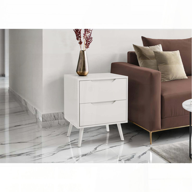Table d'appoint avec 2 tiroirs - stratifié blanc, H 24 po, Blanc