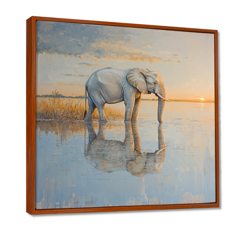 Éléphant au bord de l'eau d'Afrique I - éléphant, art mural, H 16 po x l 16 po, Impression encadrée flottante, Brun