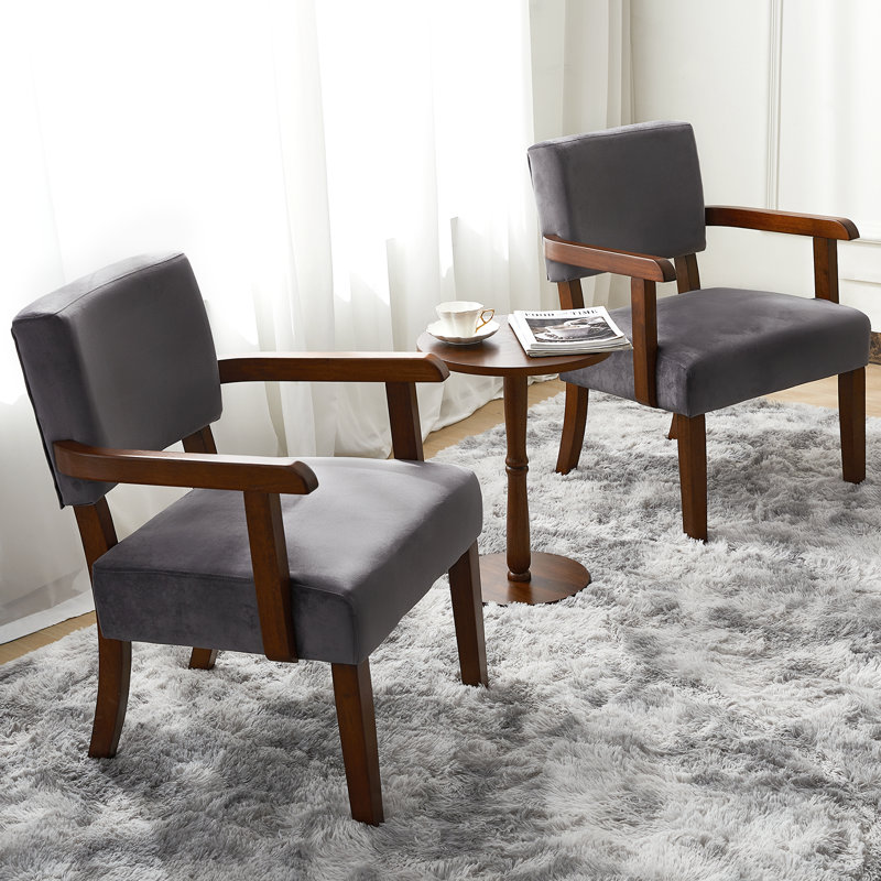 Soave 32.6'' Tall Velvet Accent Chairs Sets for Living Room, Accent Armchair with End Table, Velvet Gray