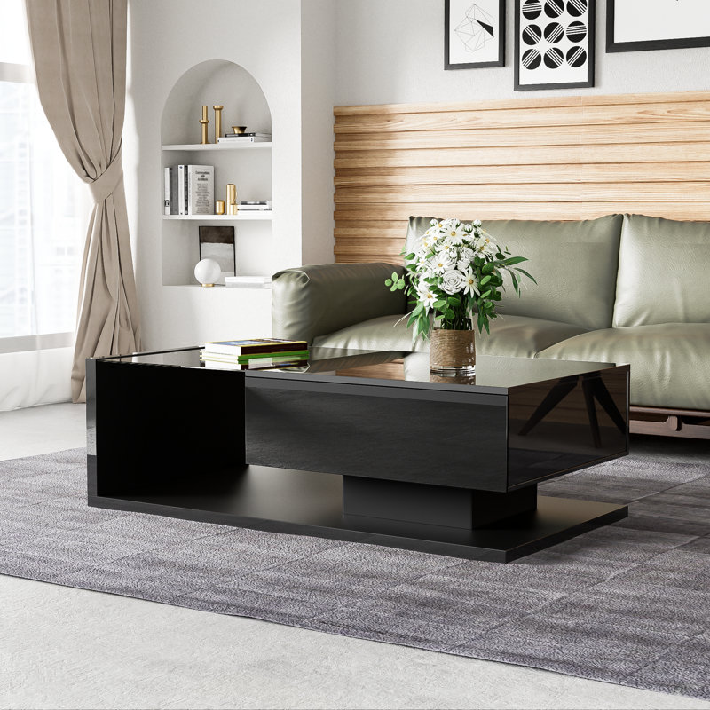 Solid Coffee Table with Storage, Black