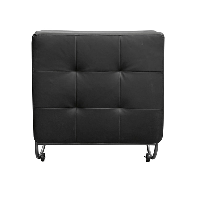Black Adjustable Futon Chair That Transforms To A Foldable Bed, Pu Cushioned For Comfort, Metal Frame And Caster Wheels, 220lbs Load Limit, Mode 37"w X 28"d 33"h, Bed 75"w 11"h Finish Convertible