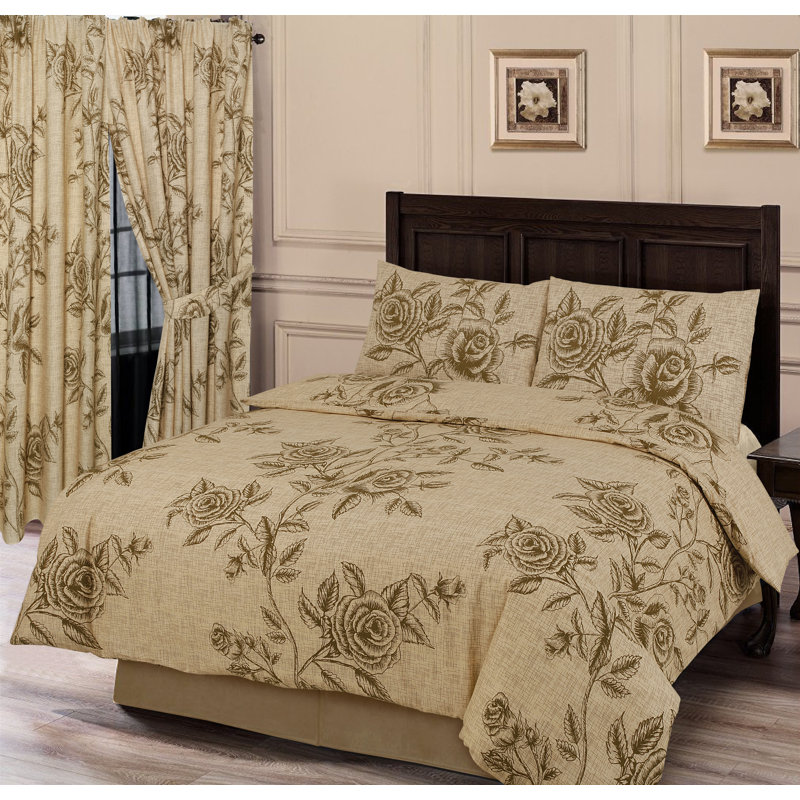 WILD ROSE Rizo Duvet Cover Set, Beige, Super King Duvet Cover + 2 Standard Pillowcases