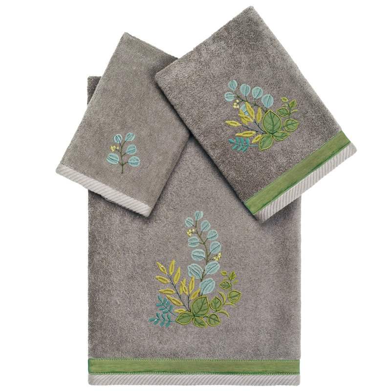  Botanica 3 Piece Turkish Cotton Towel Set, Charcoal
