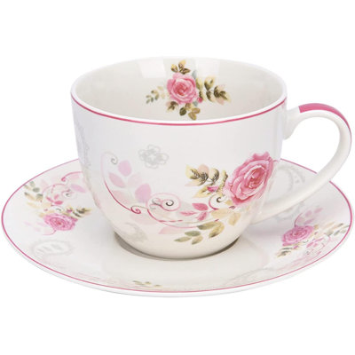 Porcelaine Victoria Bella STP 4485AA6C42764043B1D78847B02428C0 Tasse à thé et soucoupe, jardin de roses, porcelaine Bone China, motif floral, 8,8 oz li