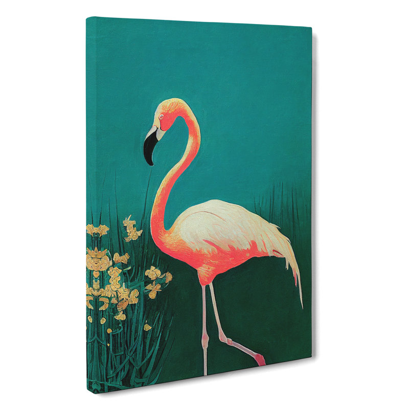 Walking Flamingo - Wall Art, Wrapped Canvas, 60cm H x 40cm W, No Matte