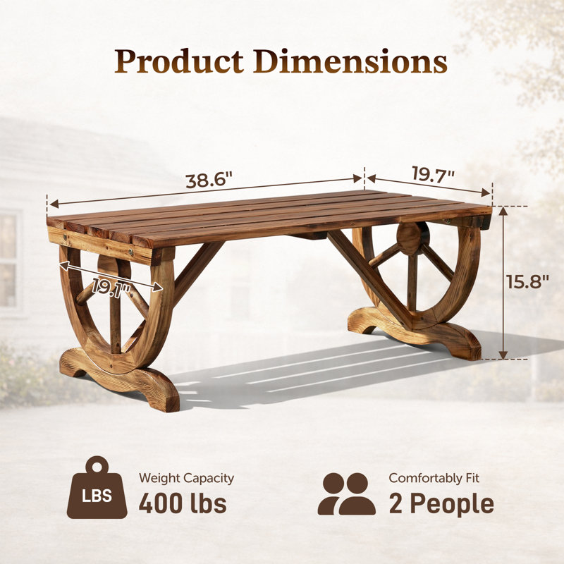 Banc en bois de sapin brun foncé de 38,5 pouces de style demi-roue