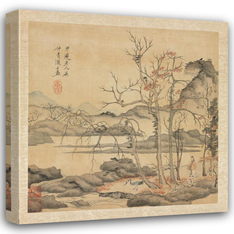 «Daoist and Crane in Autumn Landscape» par Chen Hongshou - Art mural sur toile tendue avec châssis, H 48 po x l 33 po