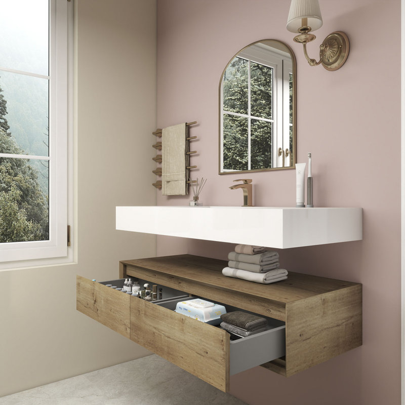 Alysa 48" Wall-Mounted Single Bathroom Vanity Set, Oak