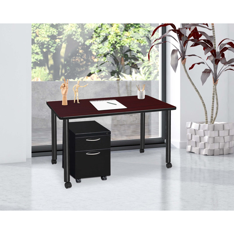 Bureau mobile Regency Kee avec rangement, H 29 po x l 48 po x P 24 po, Acajou / noir