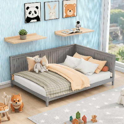 Full Size Wood Daybed/Sofa Bed, Gray