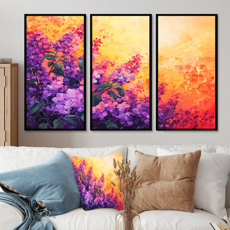 Coucher de soleil lilas mauve dans les jardins botaniques I - ensemble de reproductions d'art lilas, Noir, H 28 po x l 36 po