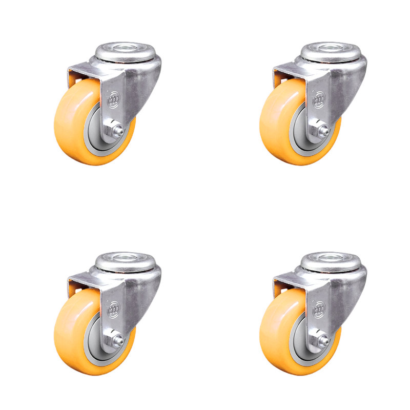Ensemble de roulettes pivotantes 3,5 pouces en polyuréthane, Jaune