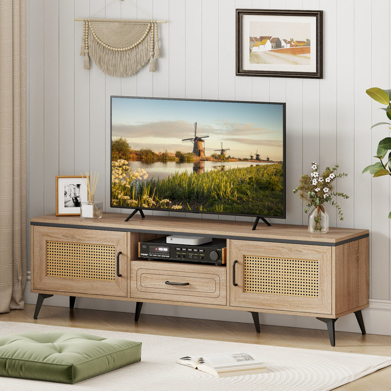 Boho Tv Stand For 65 Inch Tvs Modern Entertainment Center With Drawer 2 Storage