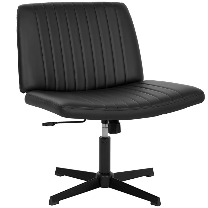 Criss Cross Armless Office Chair - PU Leather Swivel Desk Chair With Wheels, Height Adjustable - View #11