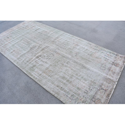 50x105,9 Inch Green Wool Patchwork Bohemian Rug, Area Rug