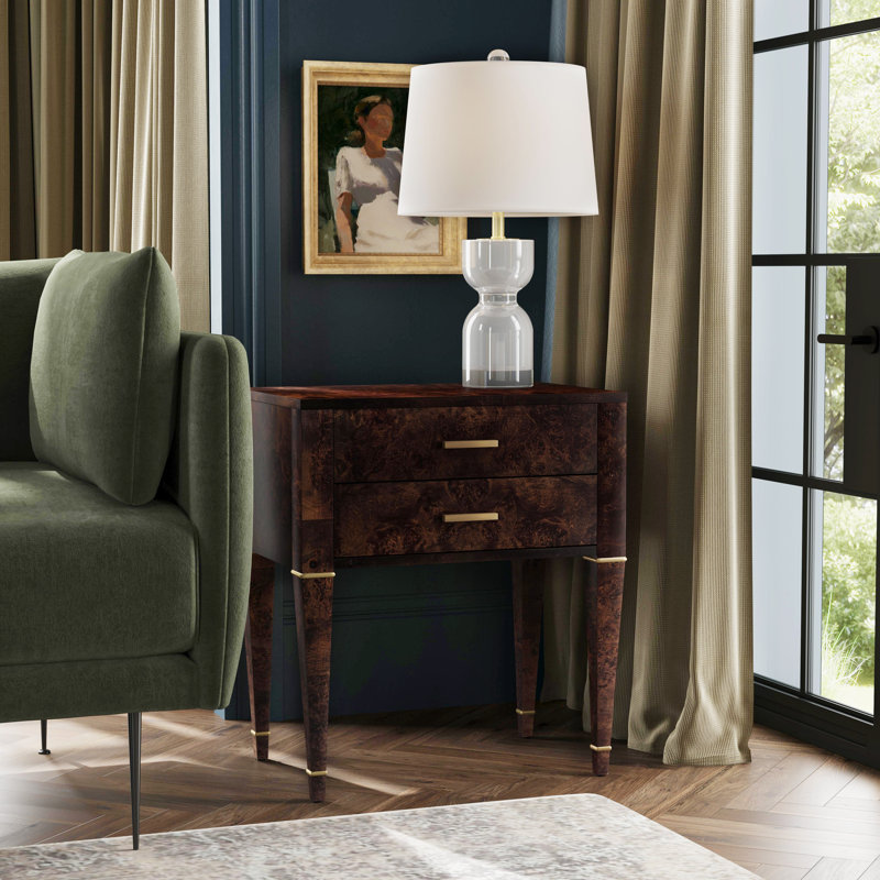 Kai 2 Drawer End Table, Dark Burl
