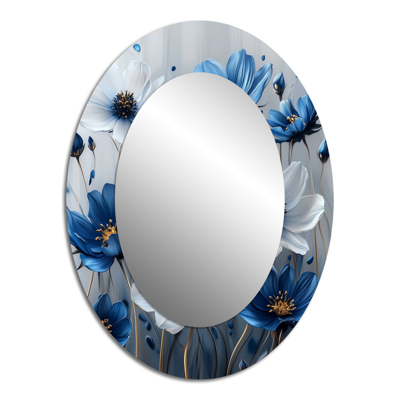 Meadows of Blue Cornflowers IV - Miroir mural ovale bleu, 40 po x 30 po