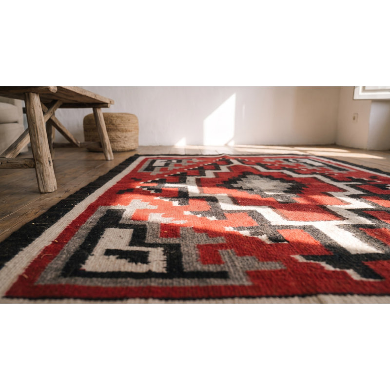 Bold Red Tribal geometric Antique Native American Navajo Flatweave Rug