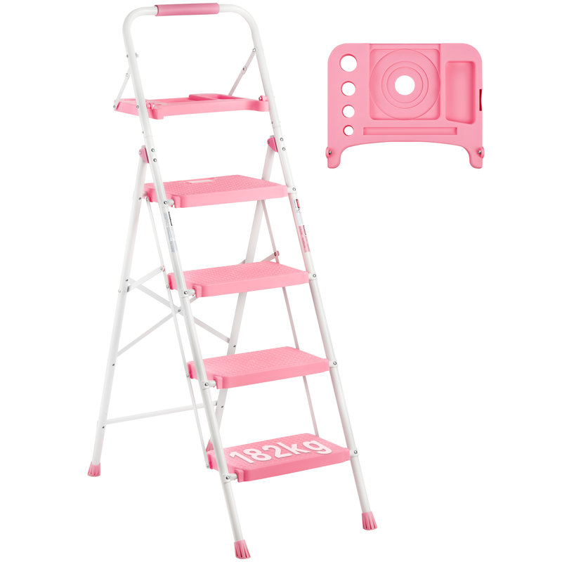 4 - Step Folding Step Ladder, Pink