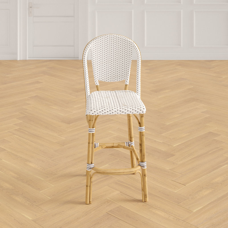 Popplestone Rattan Stool, White with Cappuccino Dots, Counter Stool (26.3" Seat Height)