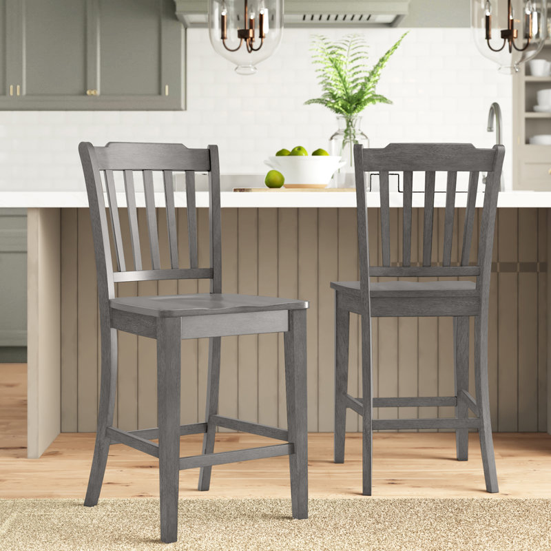 Fortville Solid Wood Counter/Bar Stool, Antique Gray, Counter Stool (24" Seat Height)